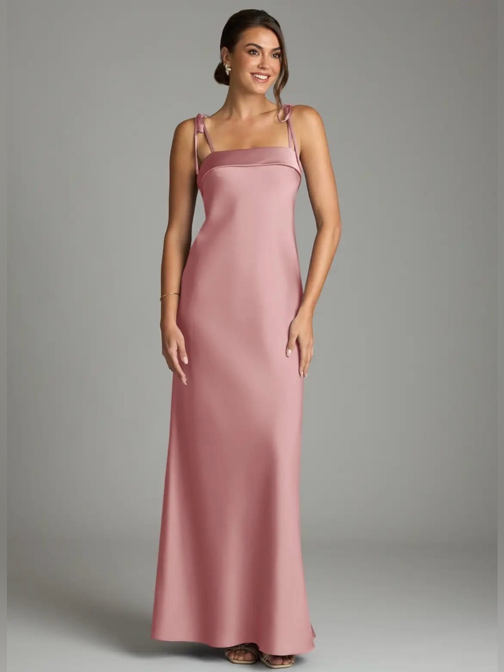 Azazie Ellia Dress - Dusty Rose Sheath Bow in Stretch Satin - Bridesmaid Dress